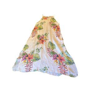 Lungo LArno Womens Floral Linen Dress A-Line Spaghetti Strap Small Tropical